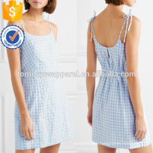 Cute Spaghetti Strap Blue And White Cotton Mini Summer Dress Manufacture Wholesale Fashion Women Apparel (TA0204D)